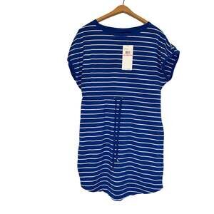 NWT Rafaella womens blue white stripe short sleeve knee length dress.  Size S